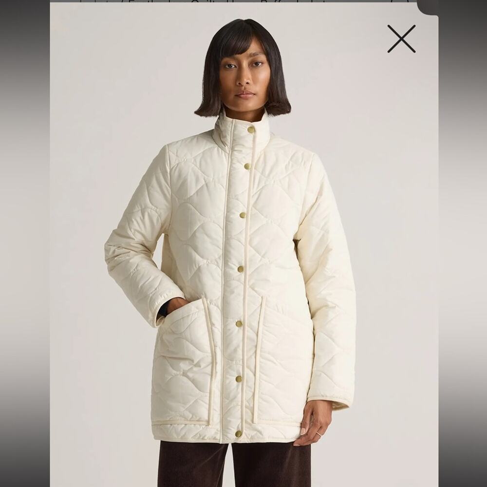 New with small Flaw: Quince Silken White Quilted Long Puffer Jacket Size XS
